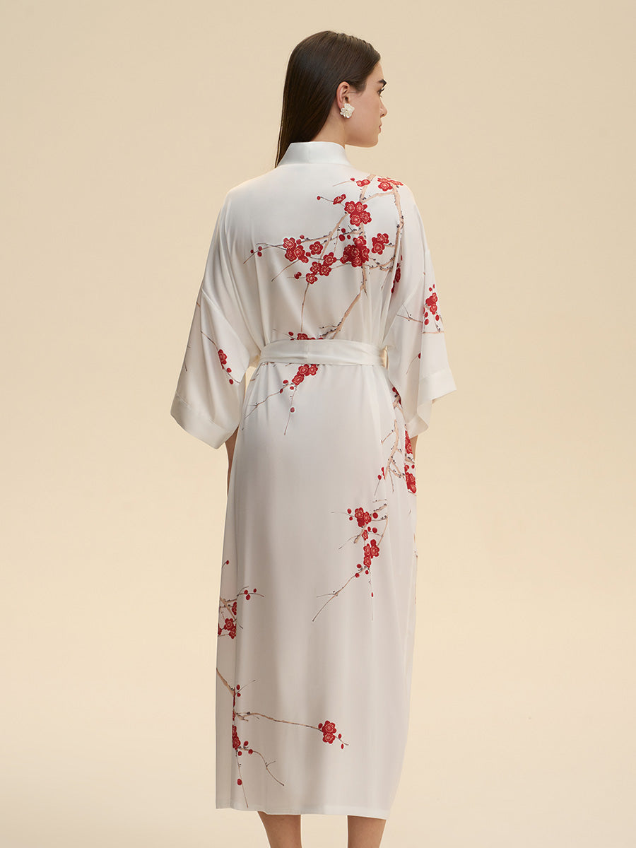 Plum Blossom Satin Kimono Robe