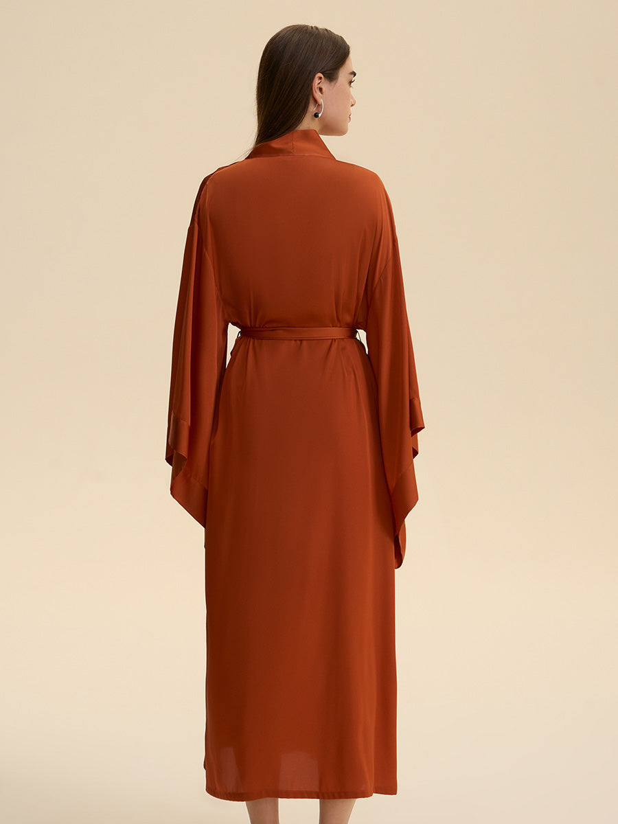 Rust Abstract Stripe Print Satin Kimono Robe