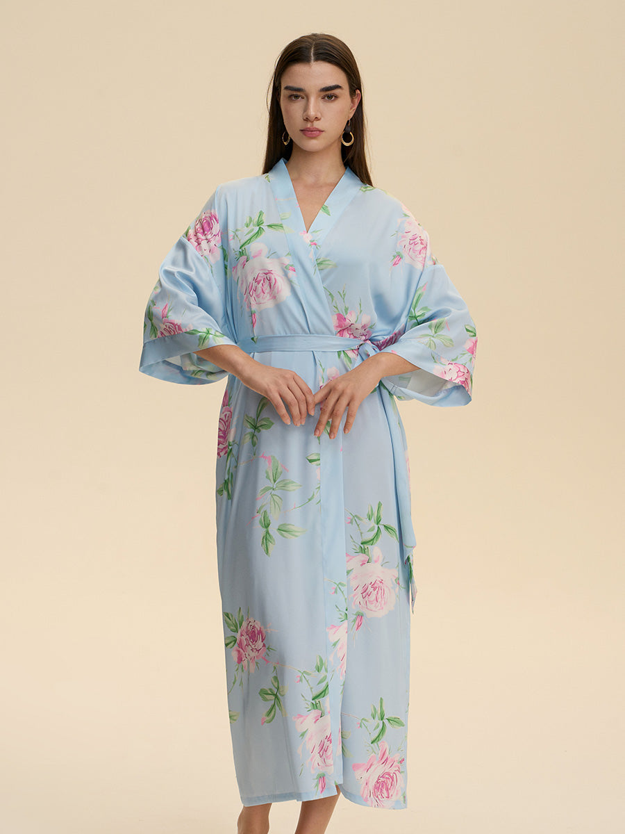 Floral Satin Kimono Robe