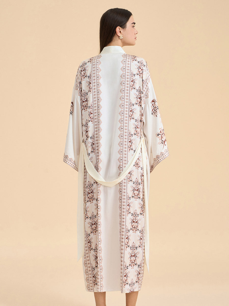 Bohemian Floral Satin Kimono Robe