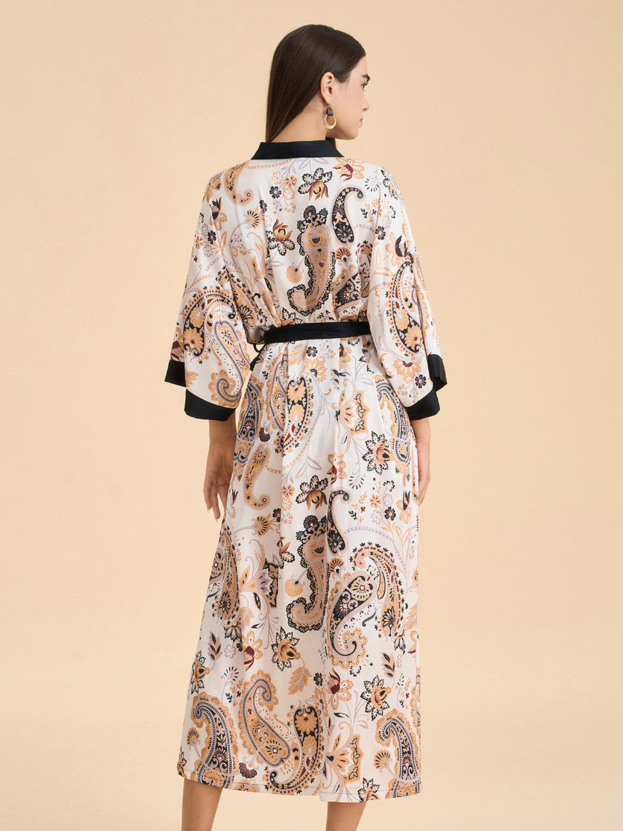 Paisley Print Satin Kimono Robe