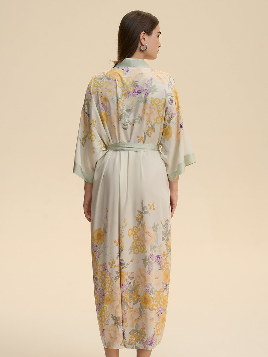 Floral Print Satin Kimono Robe