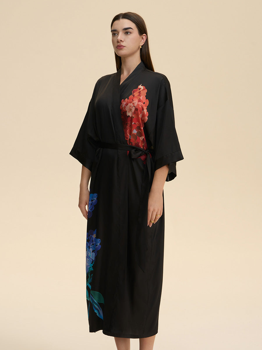 Floral Satin Kimono Robe