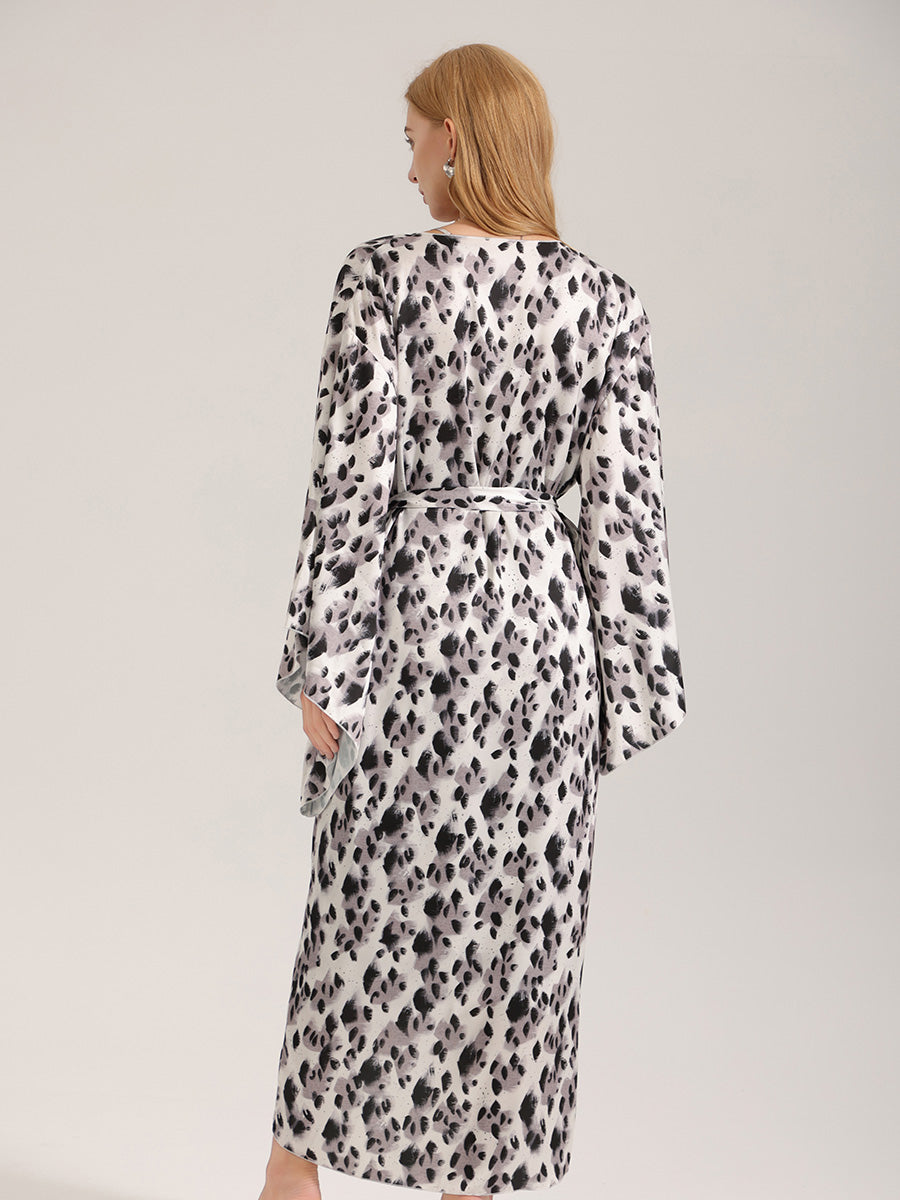 Leopard Print Satin Kimono Robe
