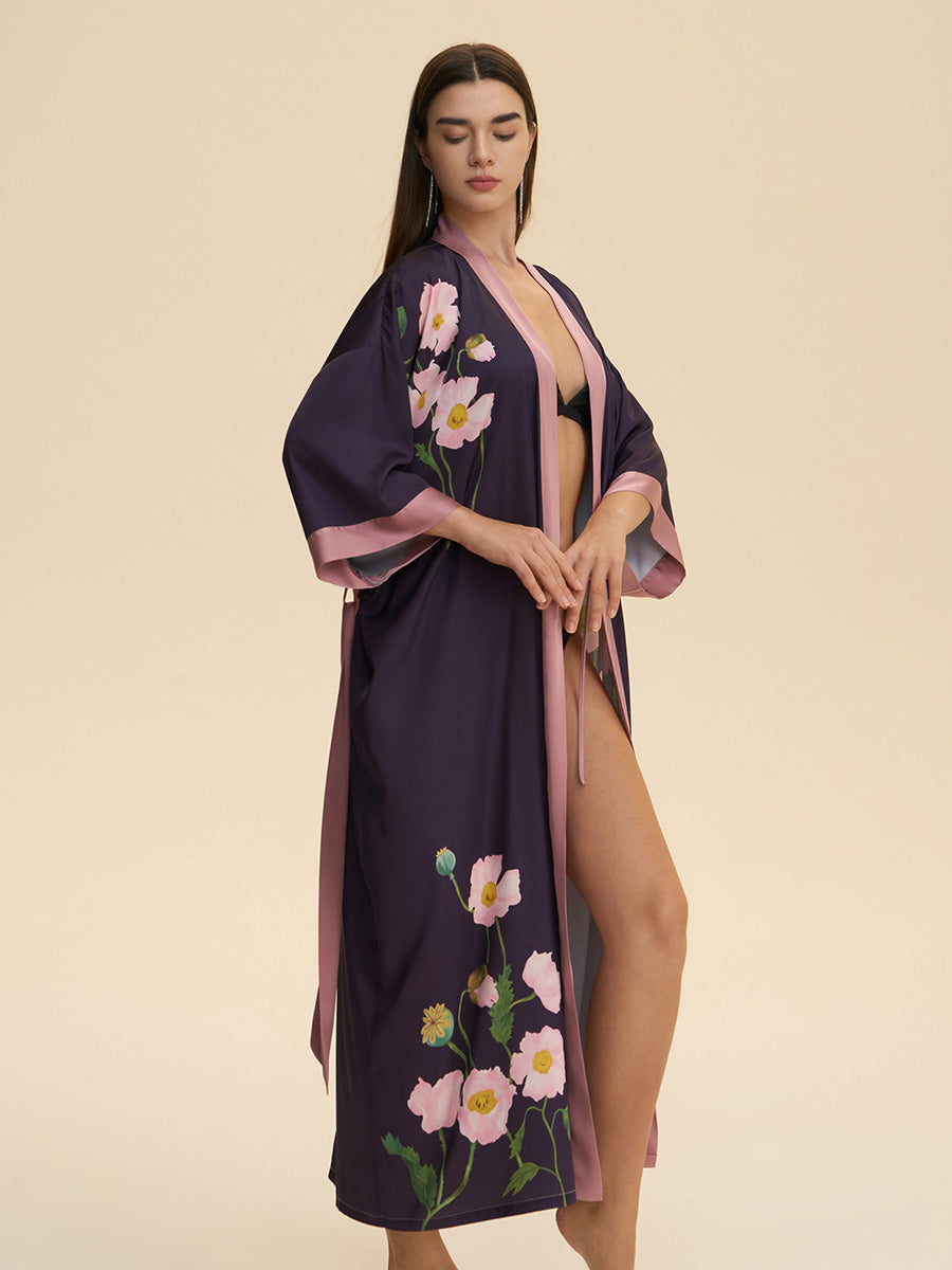 Floral Satin Kimono Robe