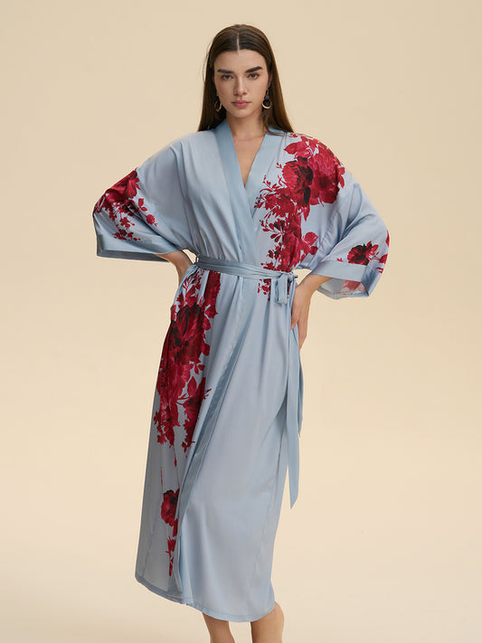 Floral Satin Kimono Robe