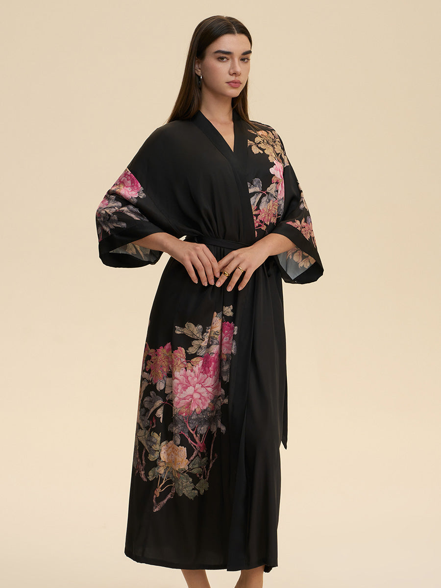 Floral Satin Kimono Robe