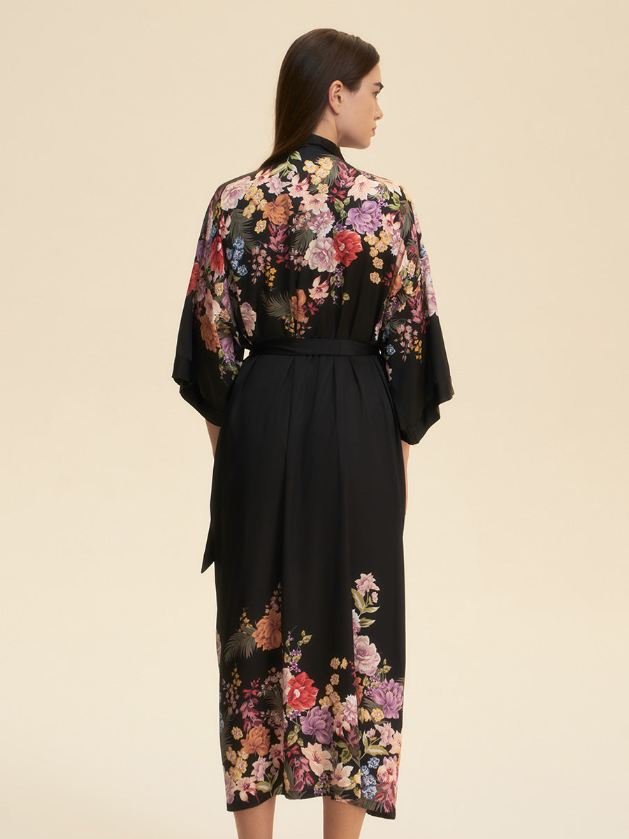 Floral Satin Kimono Robe