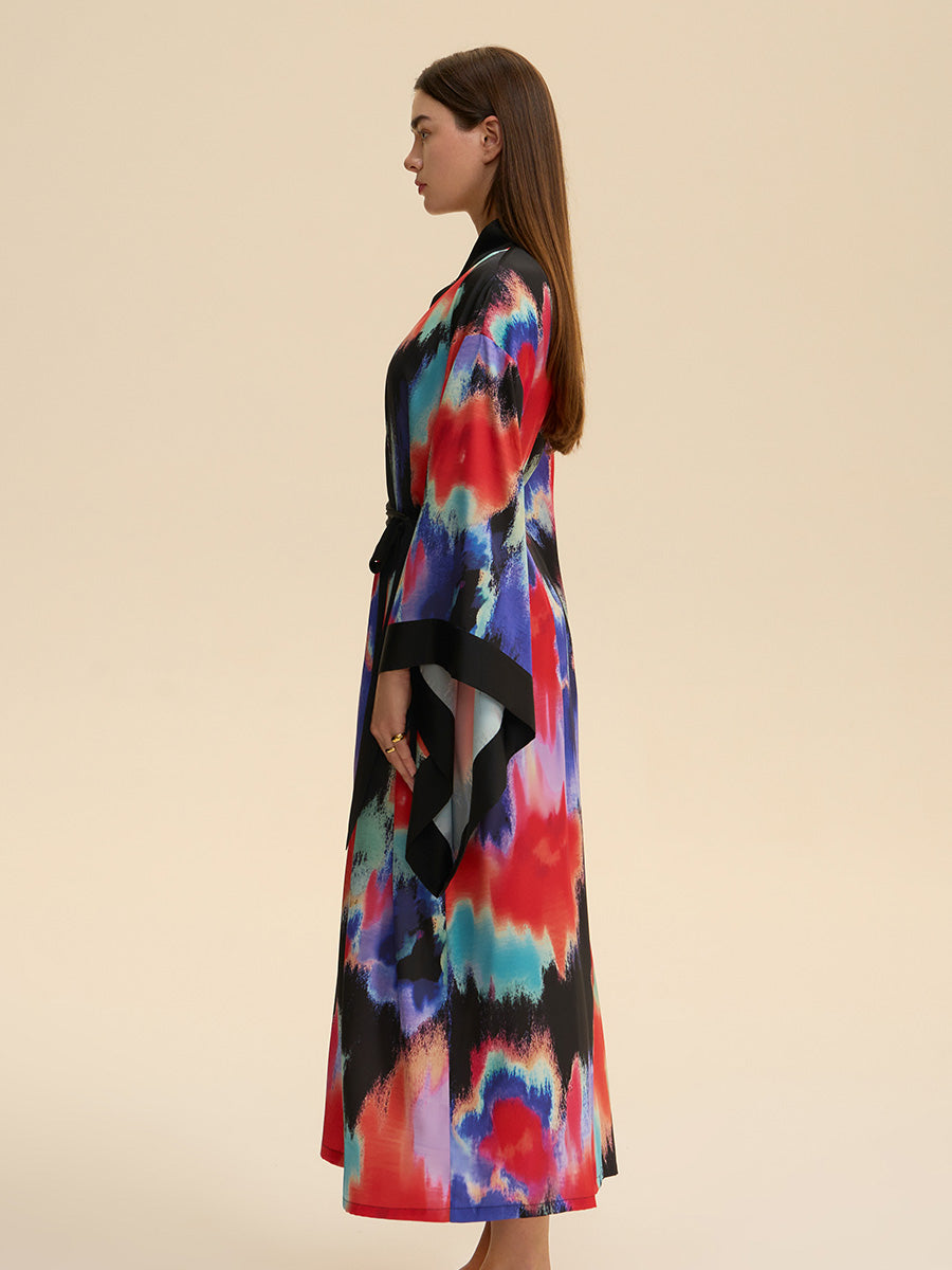 Printed Satin Kimono Robe