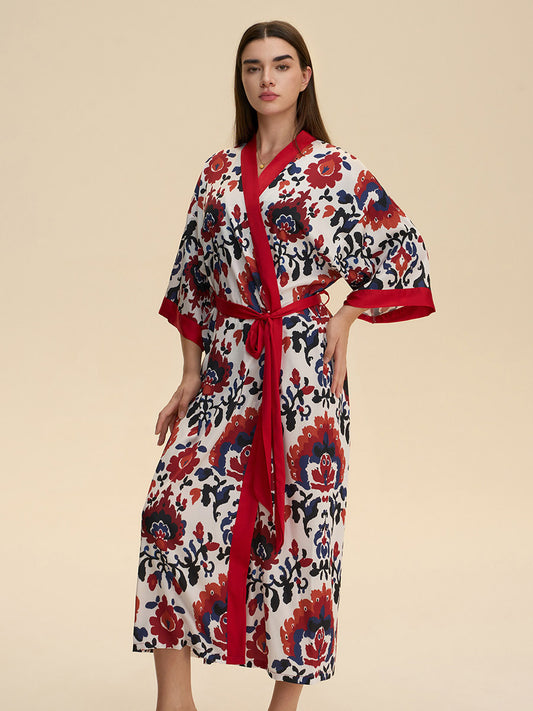 Boho Floral Satin Kimono Robe