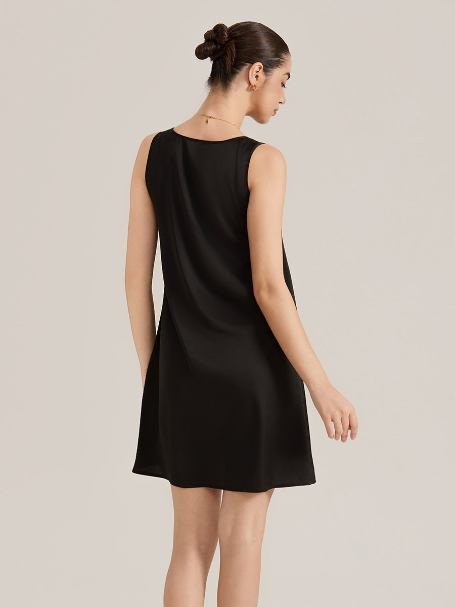 Black Satin Sleeveless Shift Dress