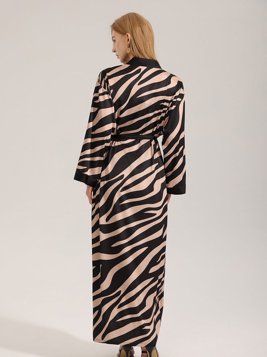 Zebra Print Satin Maxi Robe
