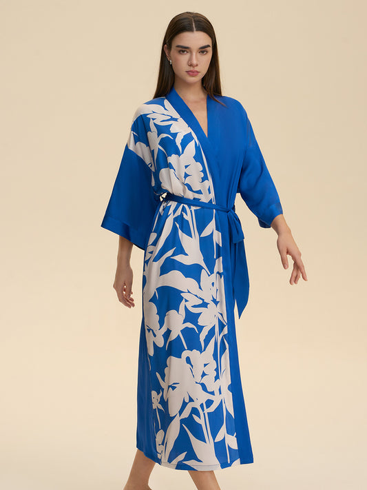 Colorblock Floral Satin Kimono Robe