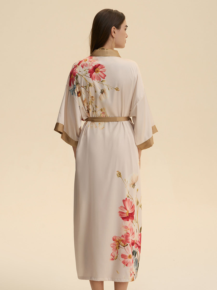 Floral Print Satin Kimono Robe