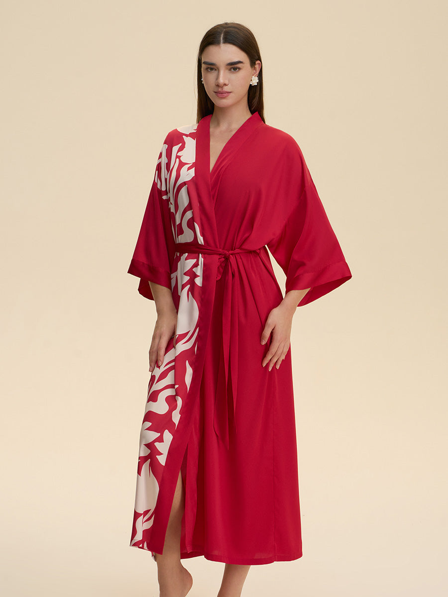 Colorblock Floral Satin Kimono Robe