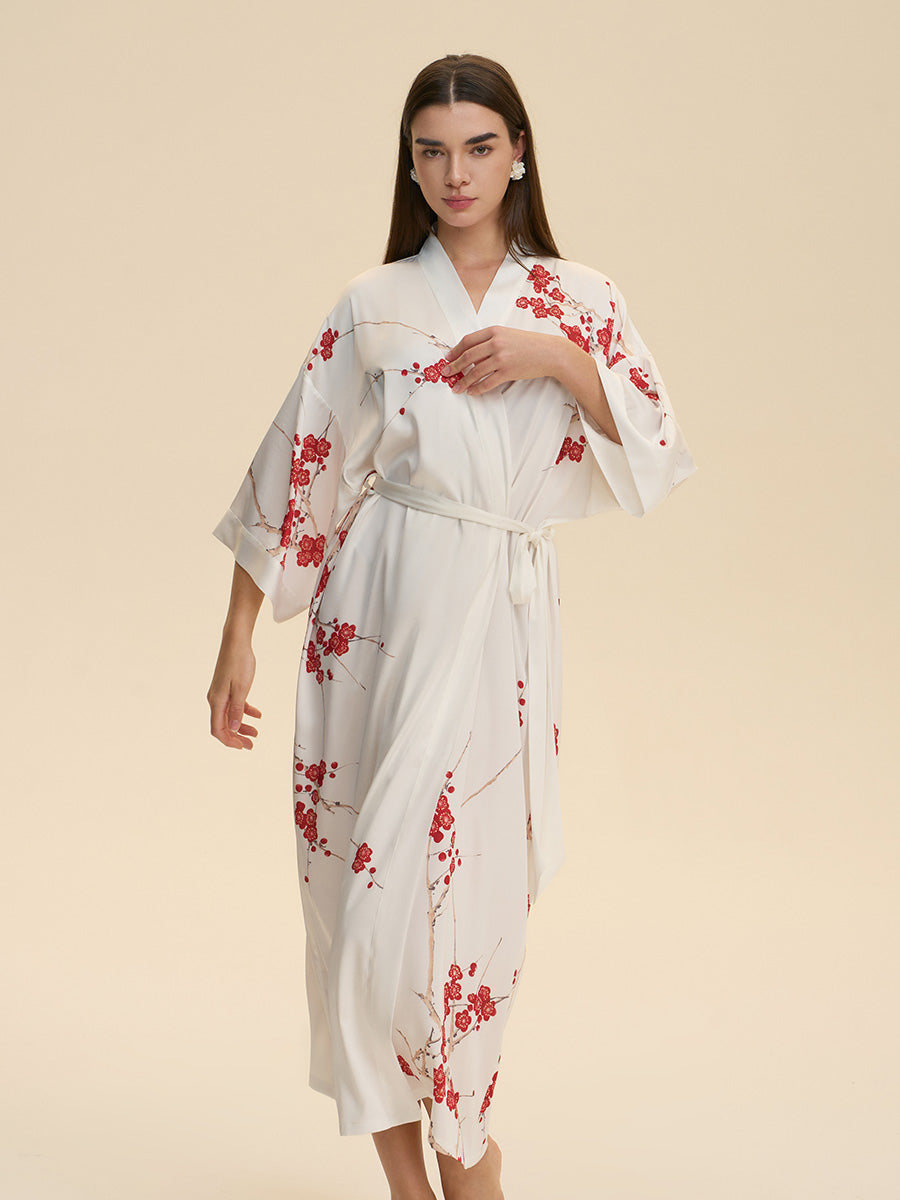 Plum Blossom Satin Kimono Robe