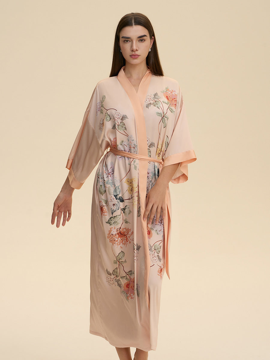 Floral Satin Kimono Robe