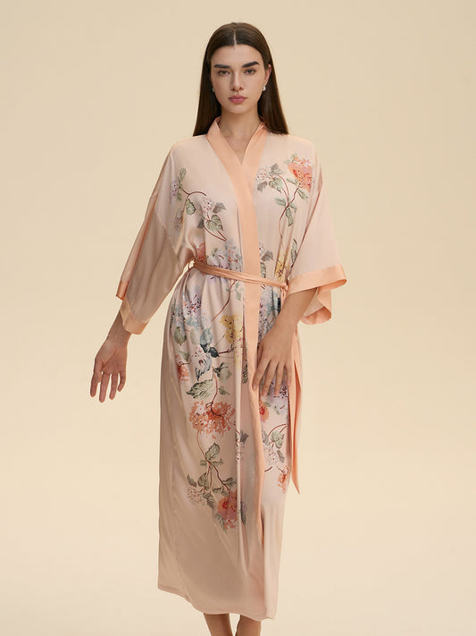 Floral Satin Kimono Robe