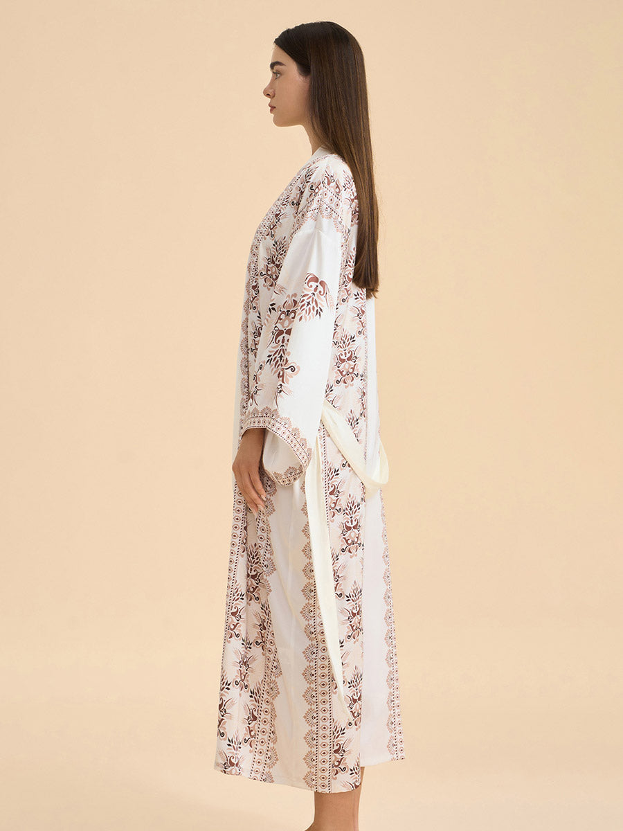 Bohemian Floral Satin Kimono Robe