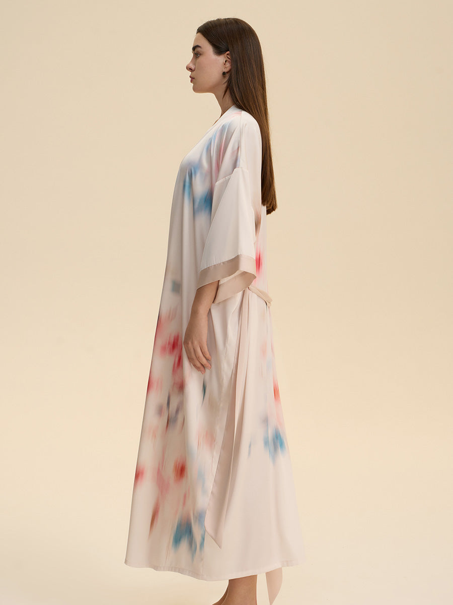 Watercolor Floral Satin Kimono Robe