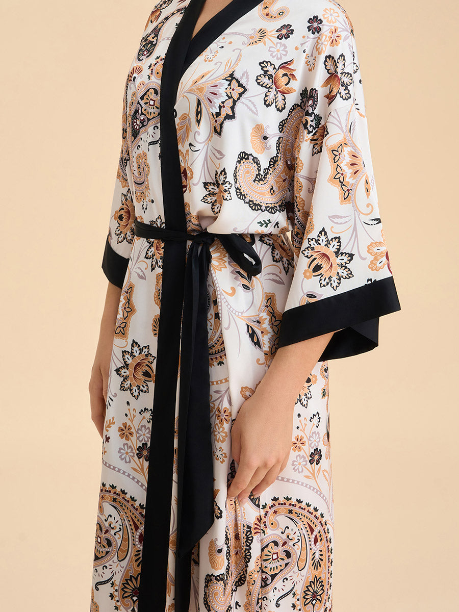 Paisley Print Satin Kimono Robe