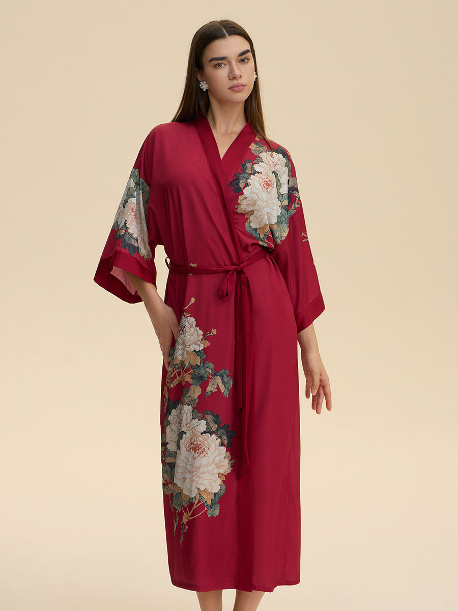 Floral Satin Kimono Robe