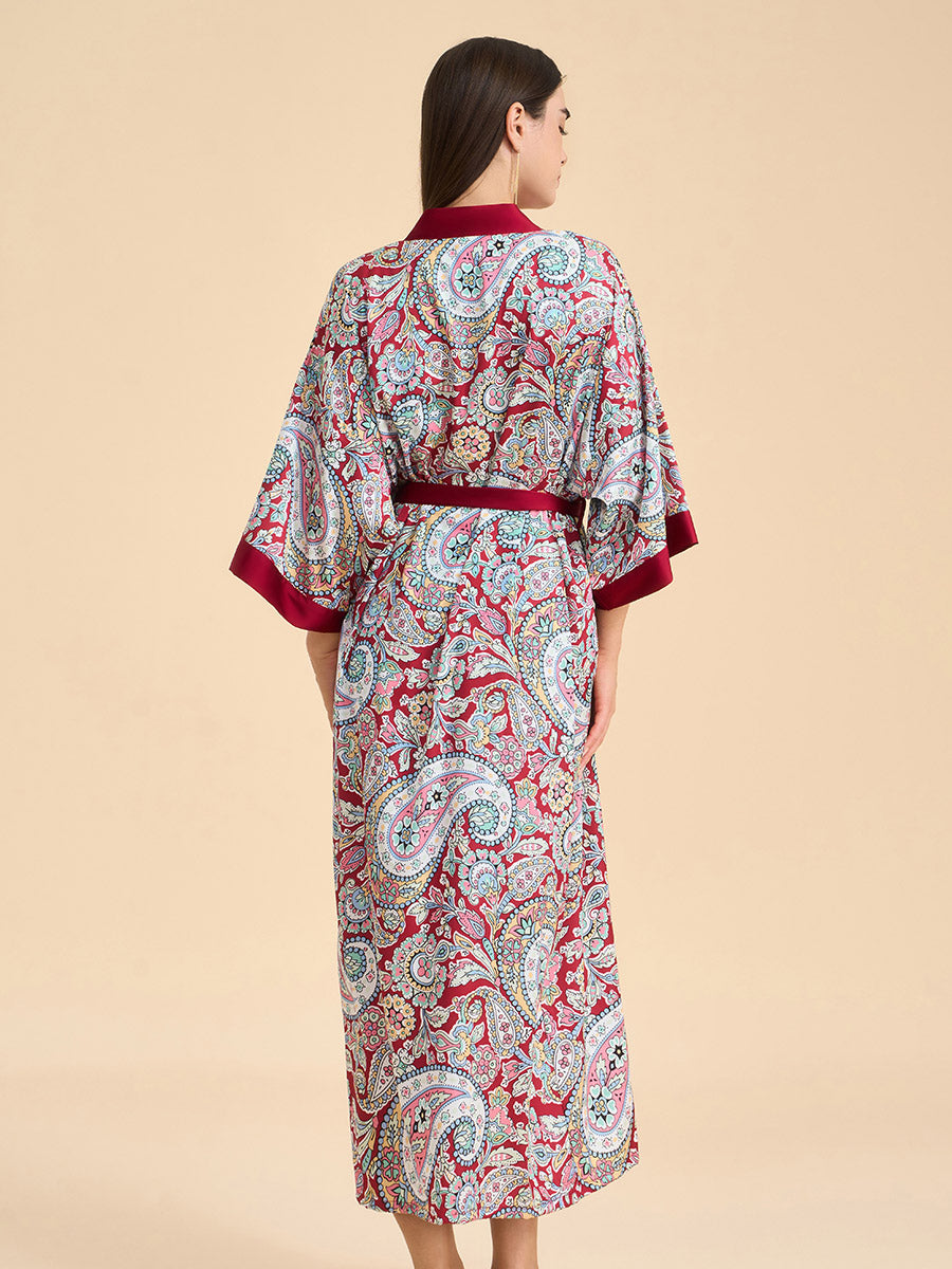 Paisley Print Satin Kimono Robe
