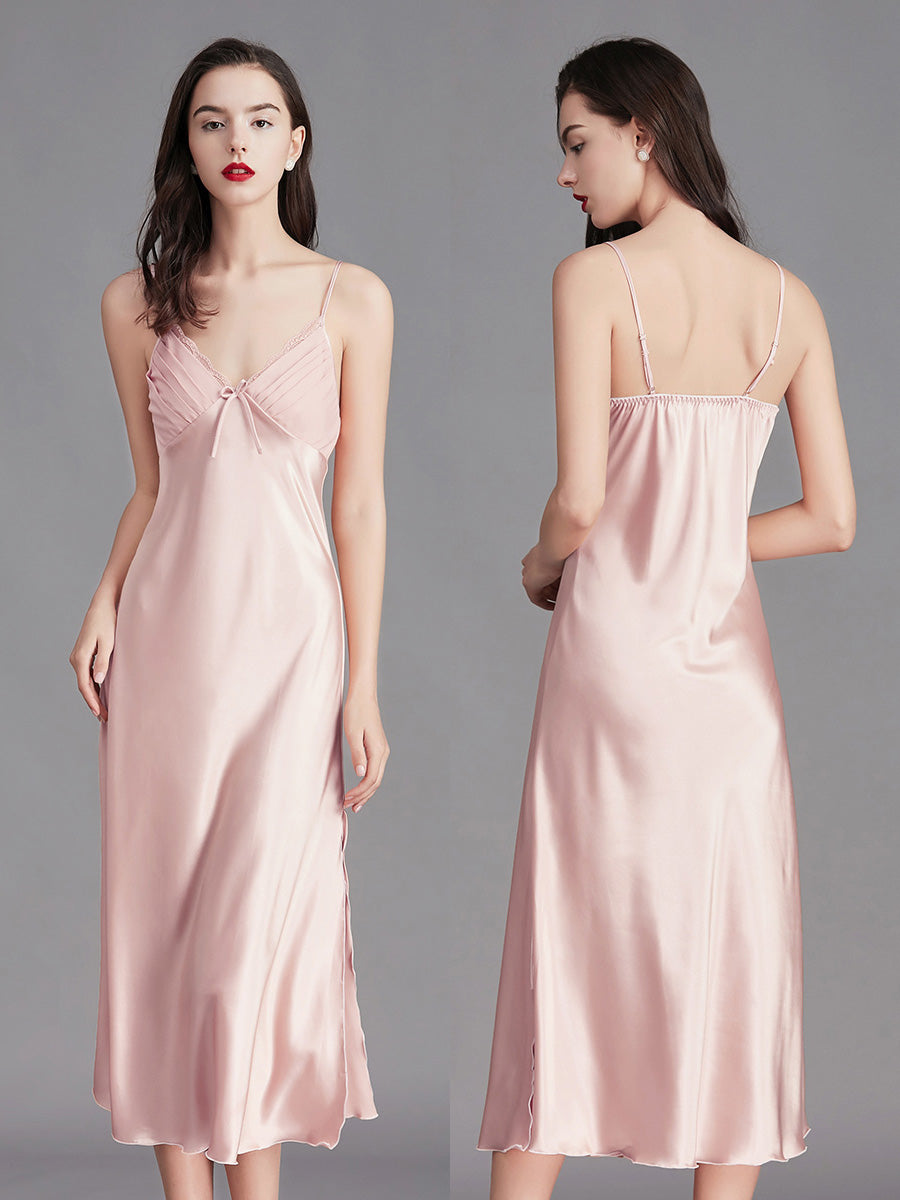 Blush Pink Silky Lace Trim Slip Dress