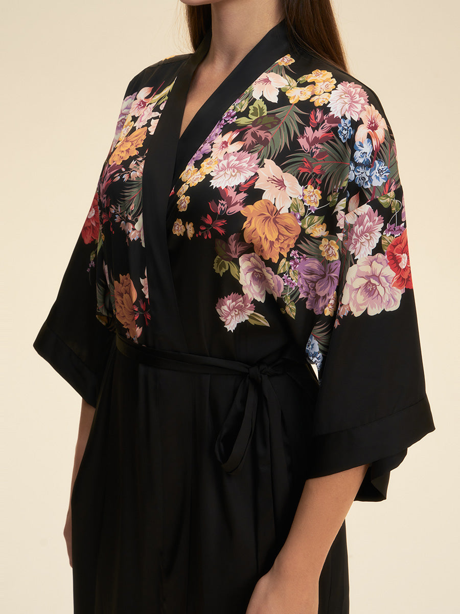 Floral Satin Kimono Robe