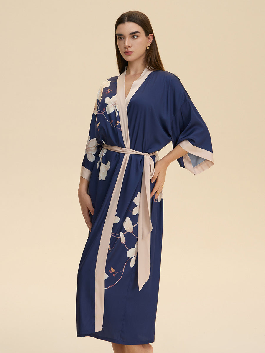 Floral Satin Kimono Robe