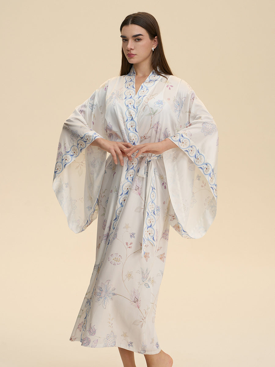 Floral Satin Kimono Robe