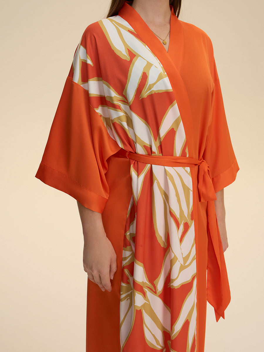 Colorblock Floral Satin Kimono Robe
