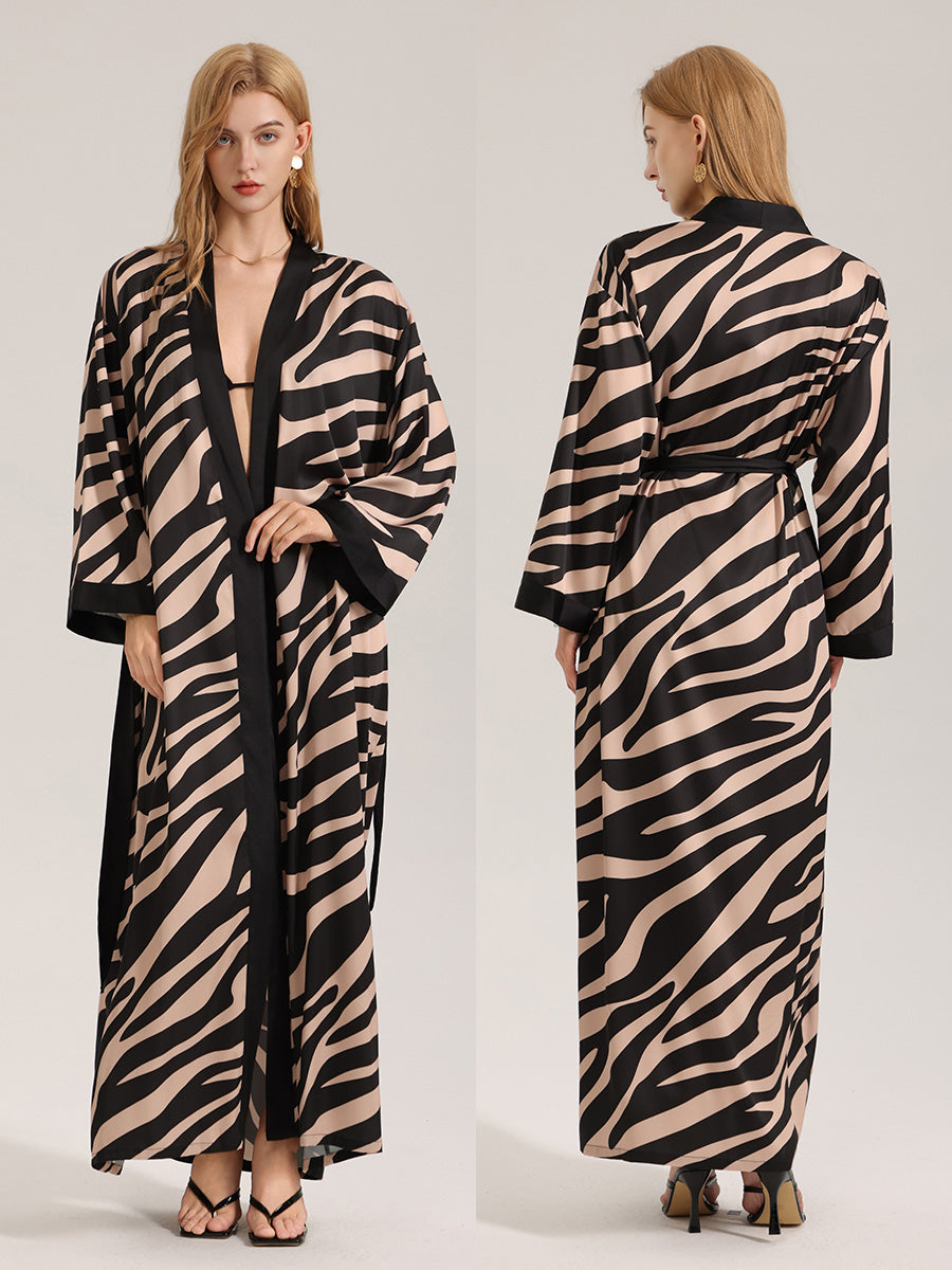 Zebra Print Satin Maxi Robe