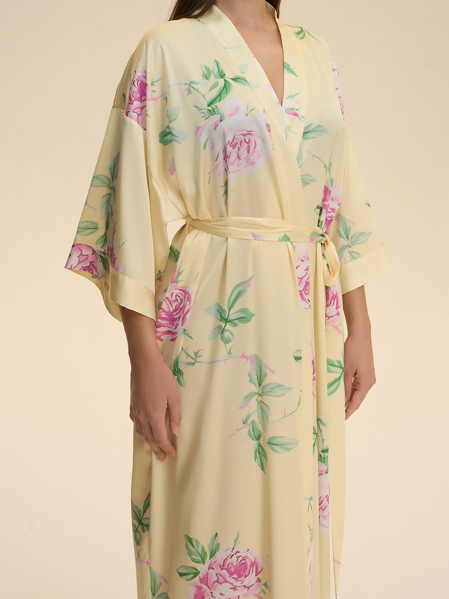 Floral Satin Kimono Robe