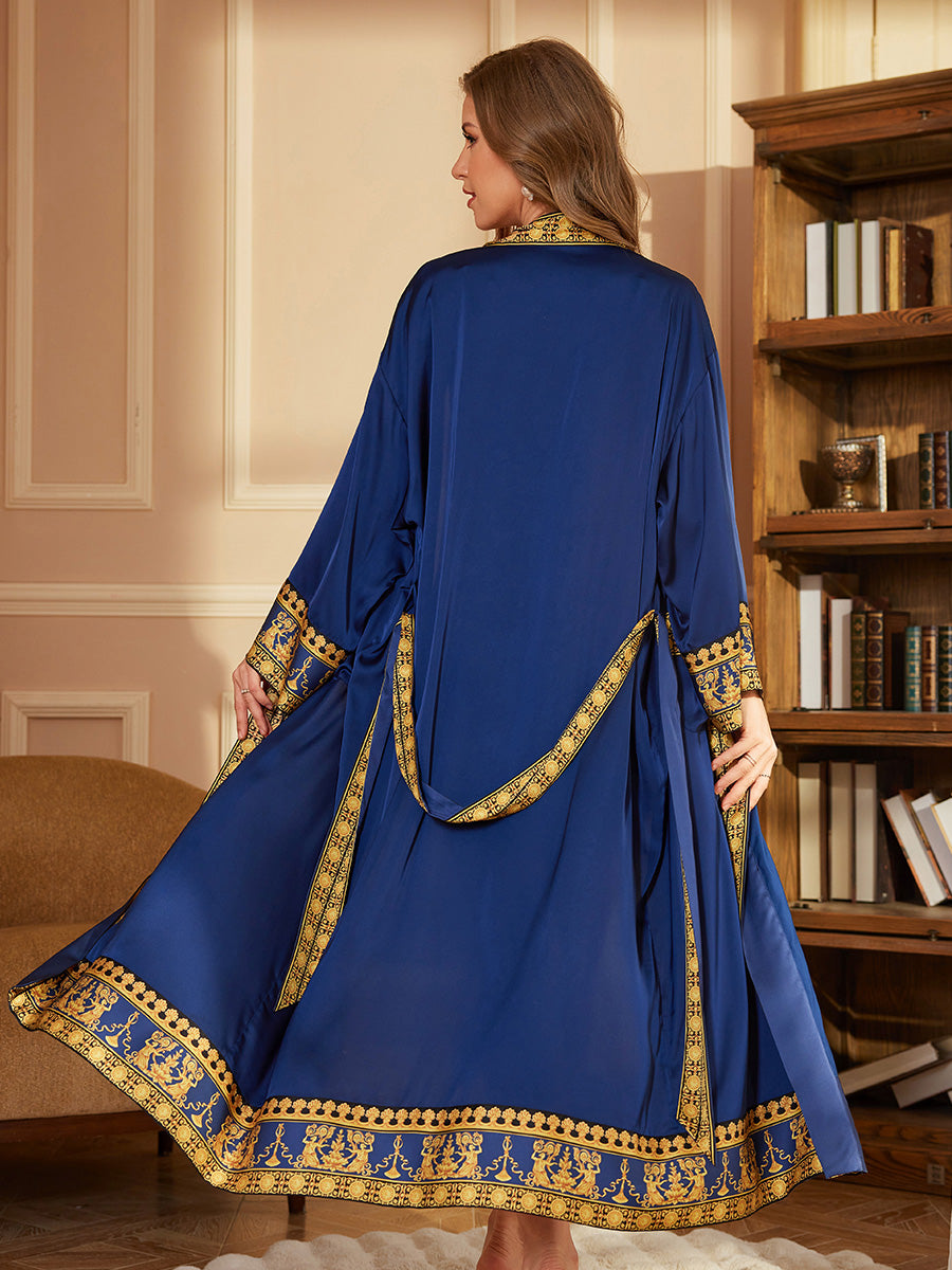 Navy Satin Kimono Robe