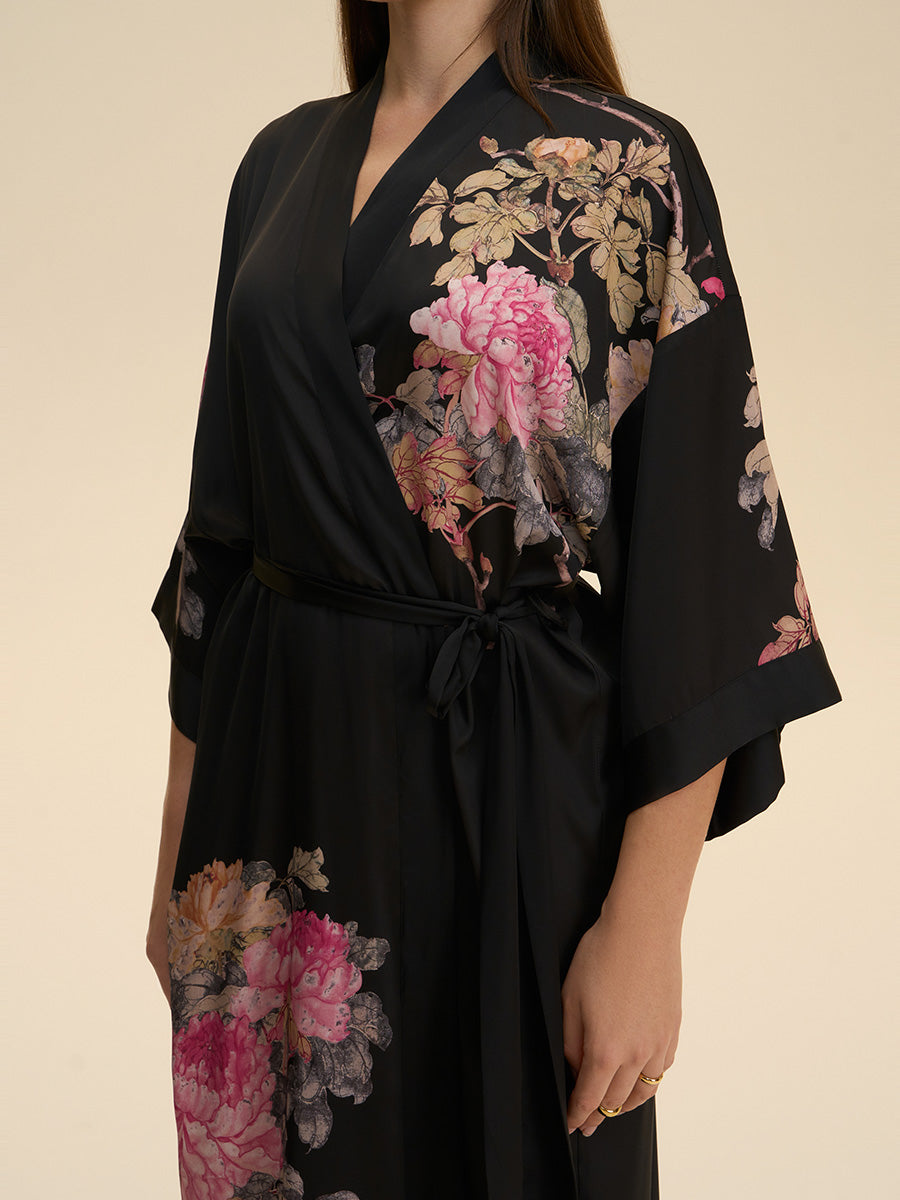 Floral Satin Kimono Robe