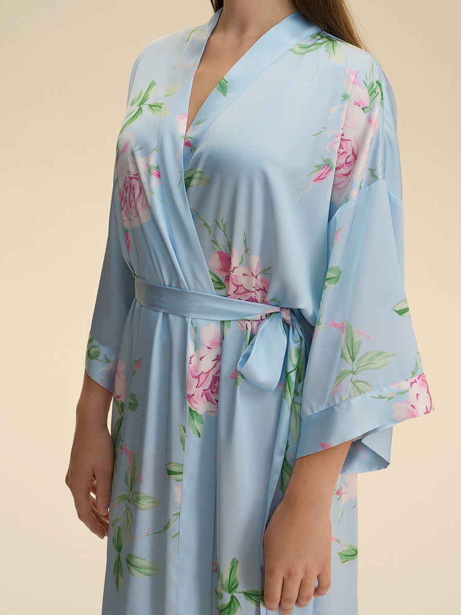 Floral Satin Kimono Robe
