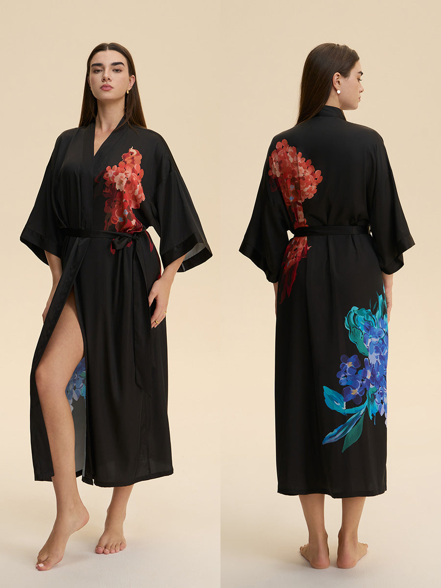 Floral Satin Kimono Robe