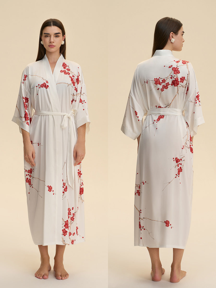 Plum Blossom Satin Kimono Robe
