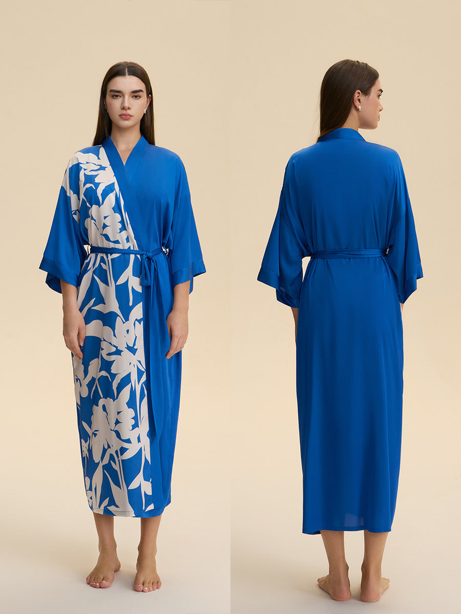 Colorblock Floral Satin Kimono Robe