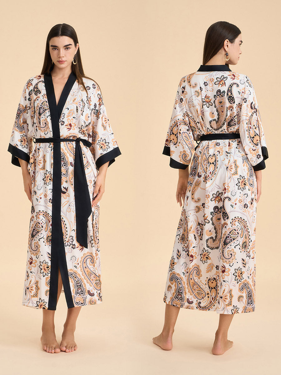 Paisley Print Satin Kimono Robe