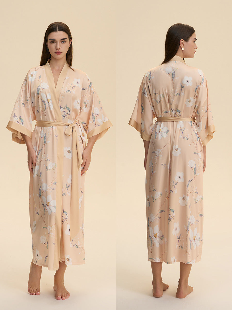 Floral Satin Kimono Robe