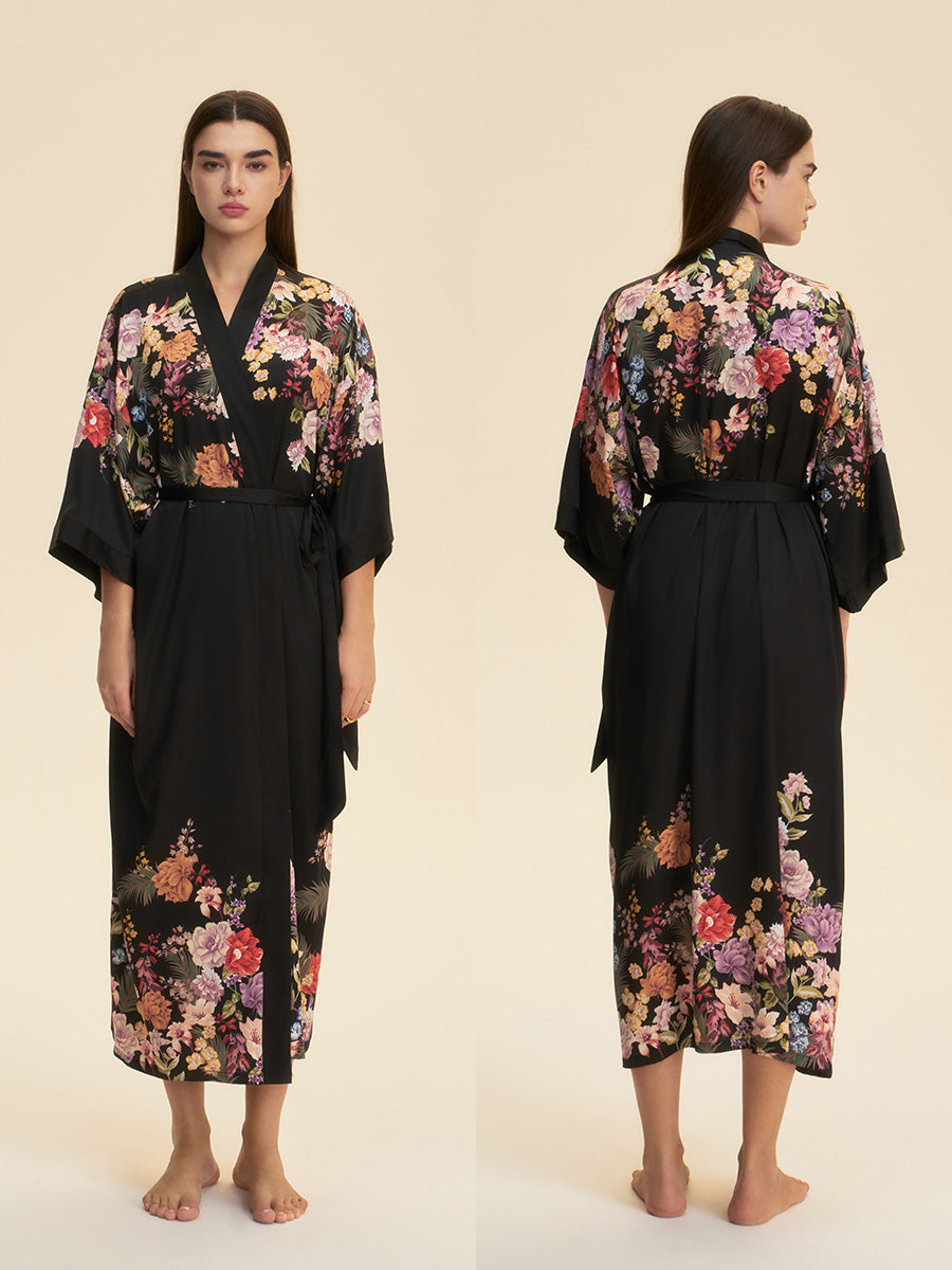 Floral Satin Kimono Robe