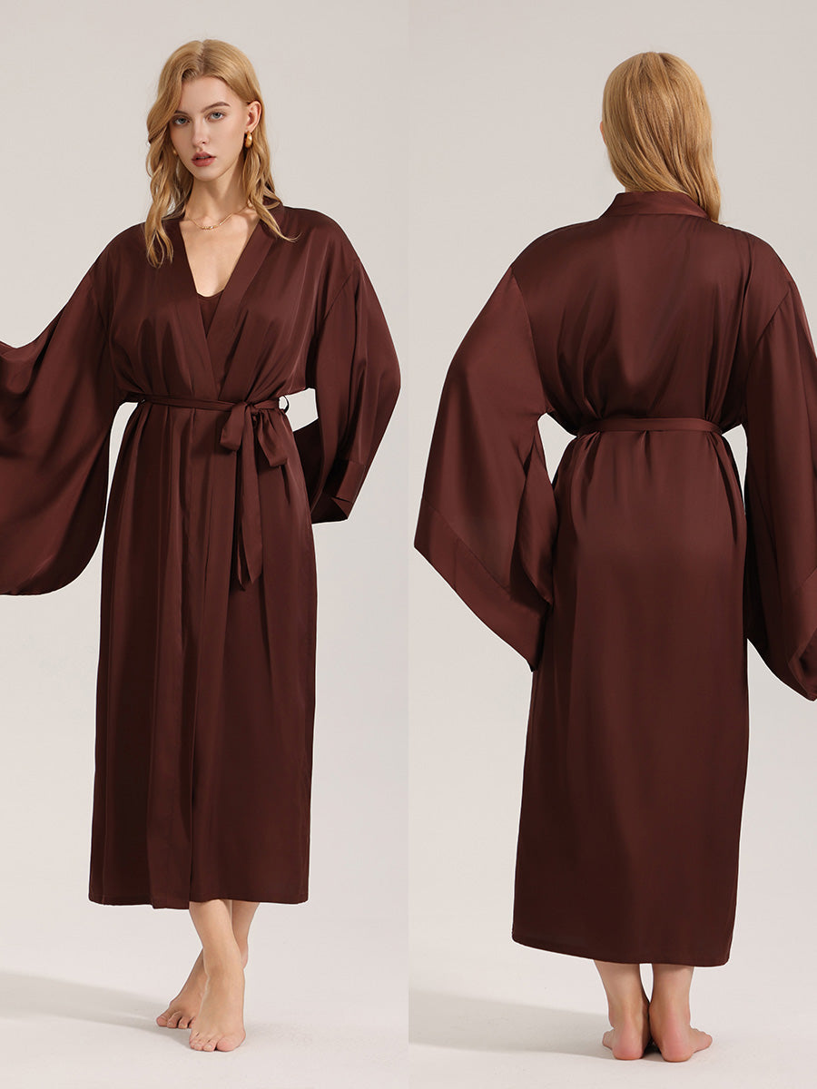Chocolate Brown Satin Kimono Robe