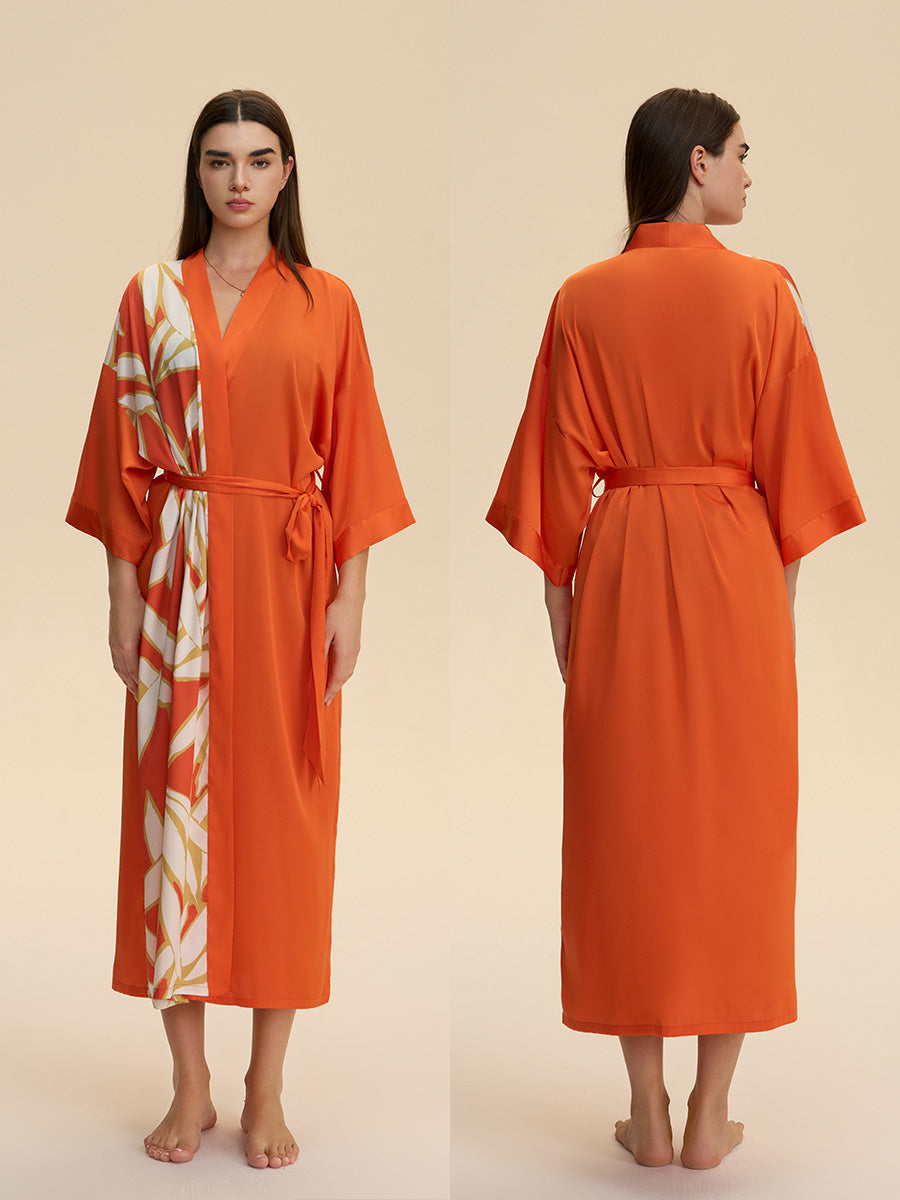 Colorblock Floral Satin Kimono Robe