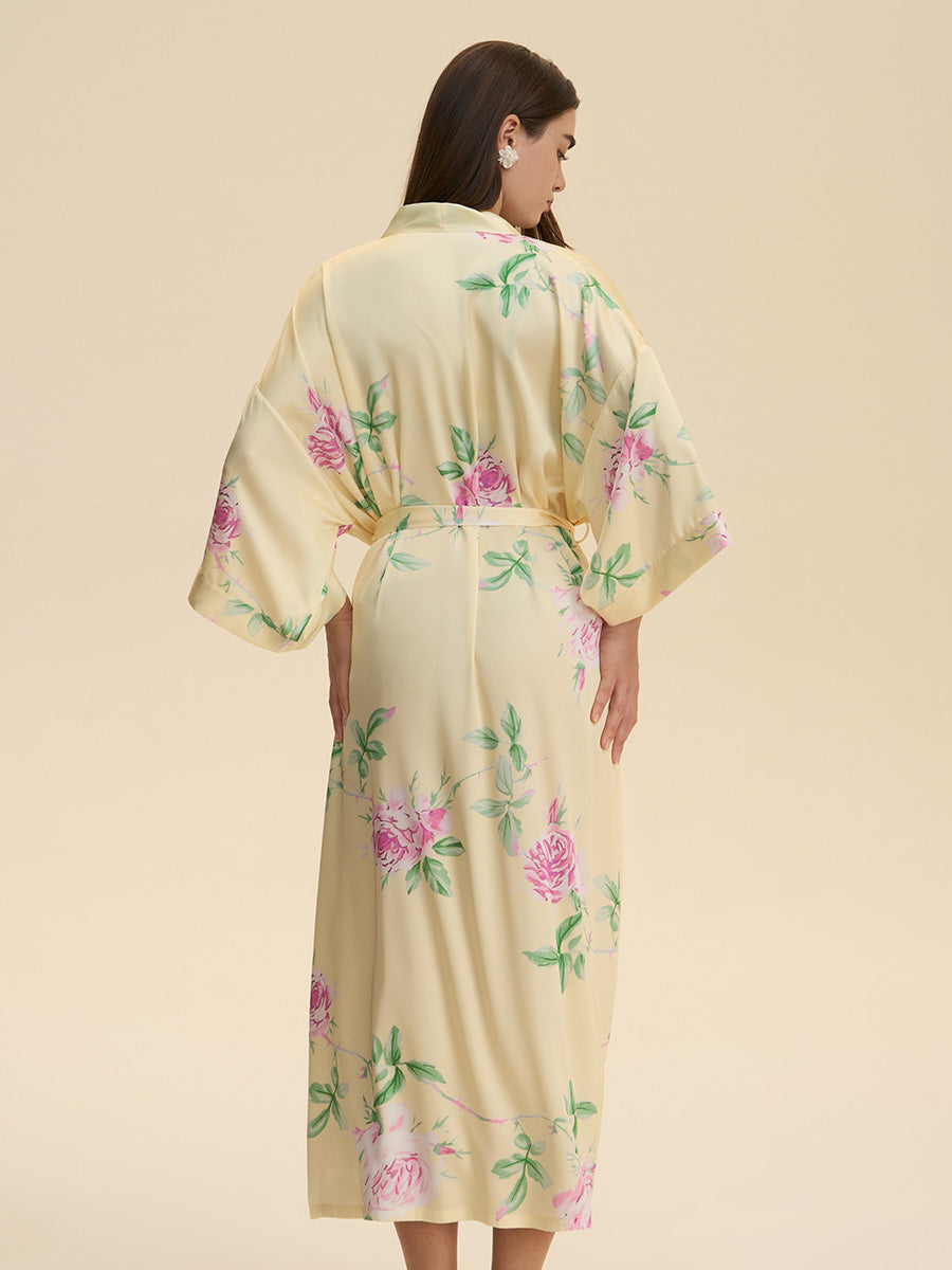 Floral Satin Kimono Robe