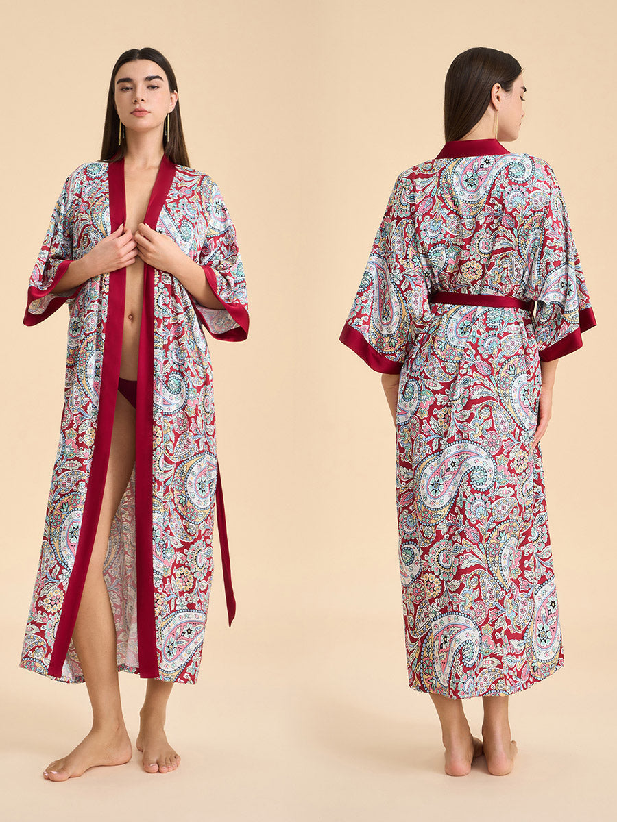 Paisley Print Satin Kimono Robe