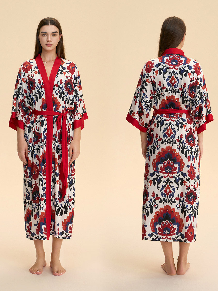 Boho Floral Satin Kimono Robe