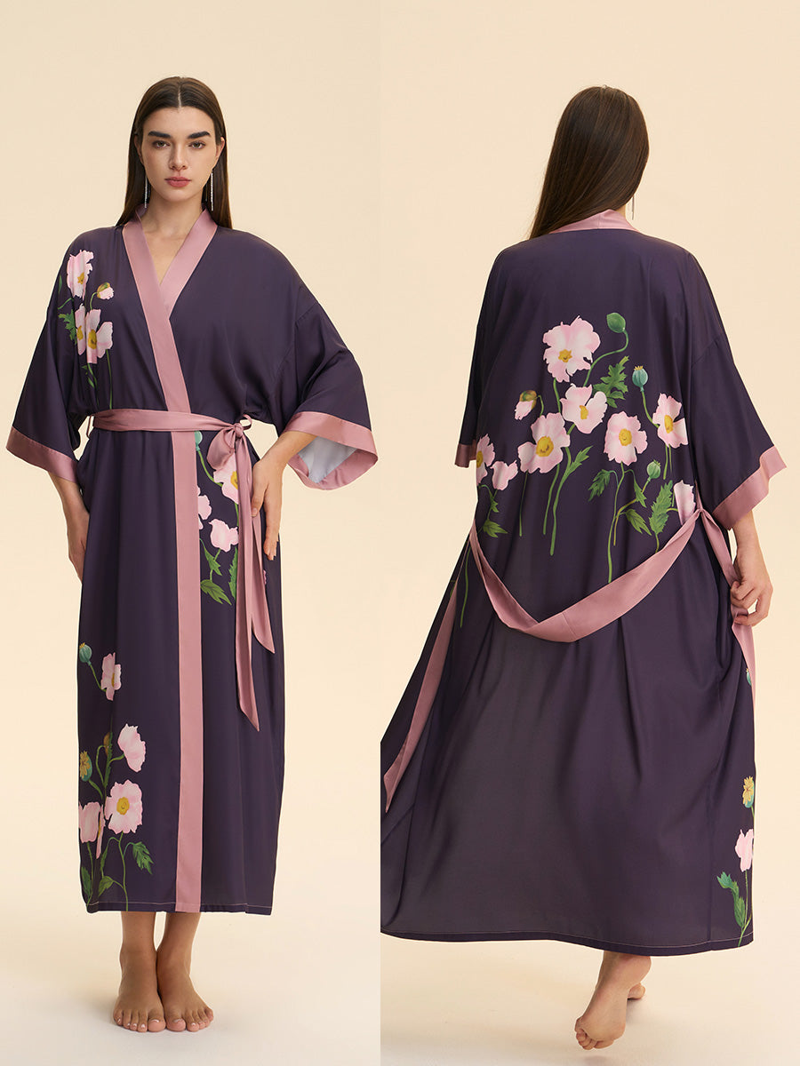 Floral Satin Kimono Robe