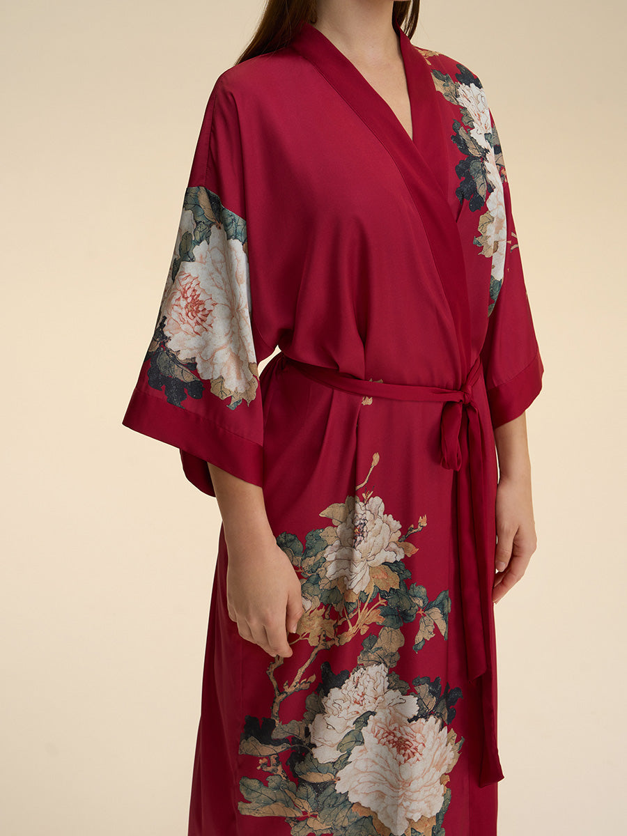 Floral Satin Kimono Robe